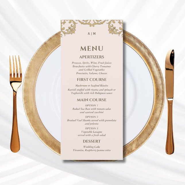 Dusty Pink Monogram Baroque Christian Wedding Menu (Creator Uploaded)