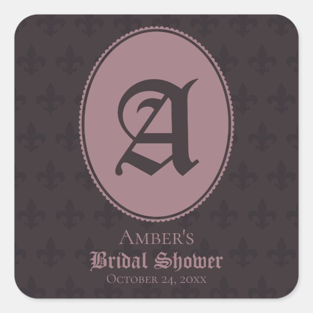 Dusty Pink Monogram Fleur-de-Lis  Square Sticker (Front)