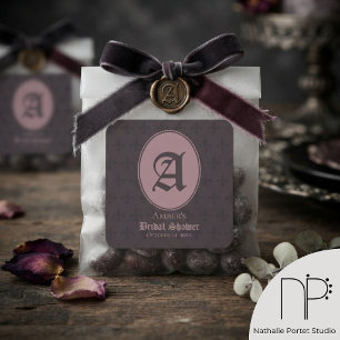 Dusty Pink Monogram Fleur-de-Lis Square Sticker