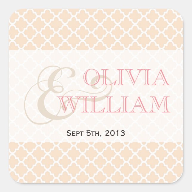 Dusty pink Moroccan tile ampersand modern wedding Square Sticker (Front)