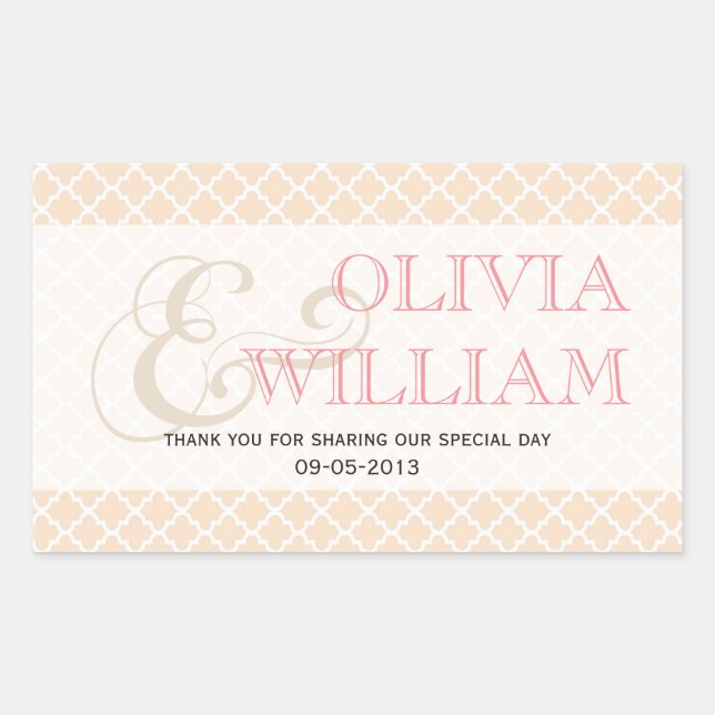 Dusty pink Moroccan tile ampersand wedding favour Rectangular Sticker (Front)