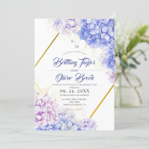 Dusty Pink & Navy Blue Flora Hydrangea Wedding Invitation