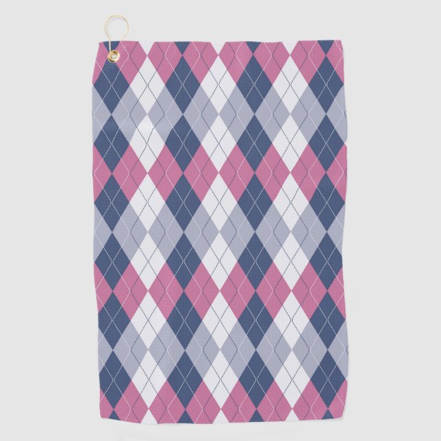 Dusty Pink & Navy Blue Slate Argyle Golf Towel (Front)