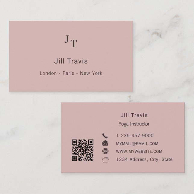 Dusty pink neutral QR code Business Card (Front/Back)