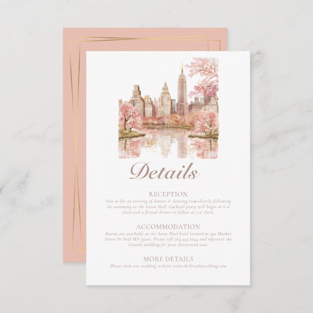 Dusty Pink New York Destination Wedding Details Enclosure Card (Front/Back)