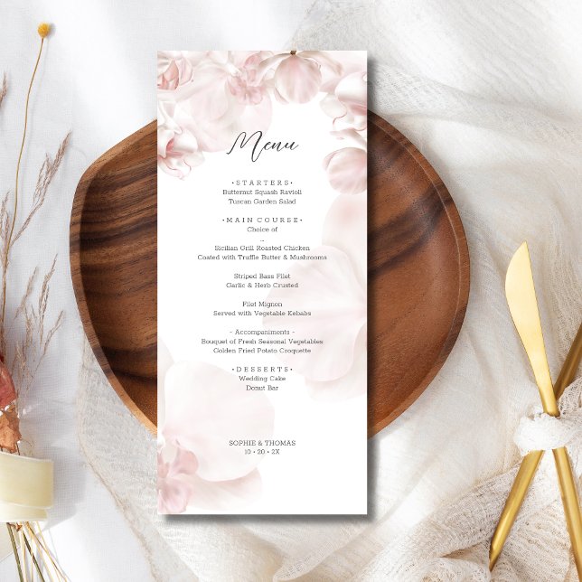 Dusty pink orchid watercolor wedding  menu (Creator Uploaded)
