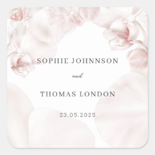 Dusty pink orchid watercolor wedding square sticker