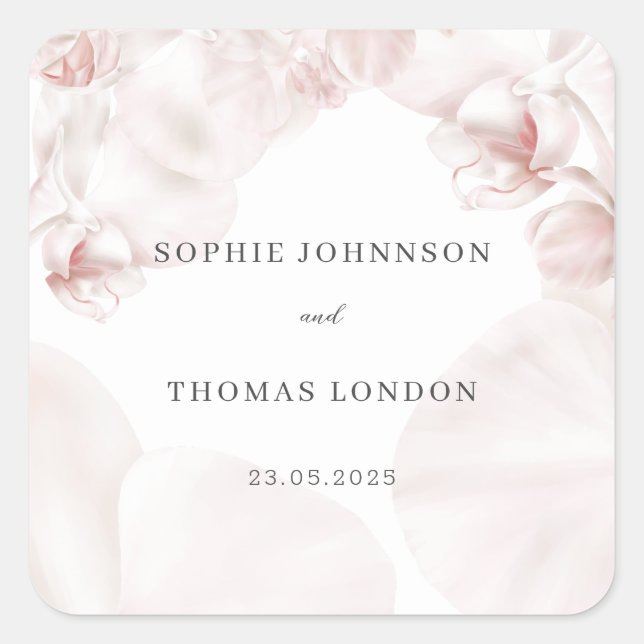 Dusty pink orchid watercolor wedding square sticker (Front)