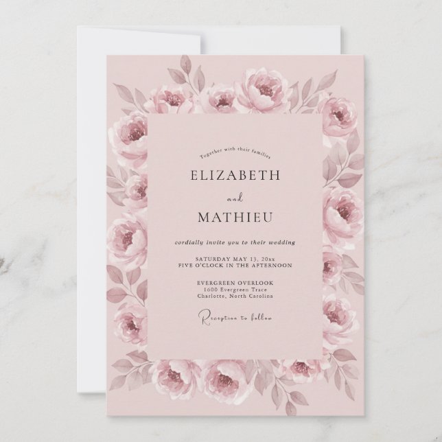 Dusty Pink Painterly Romance Wedding Invitation (Front)