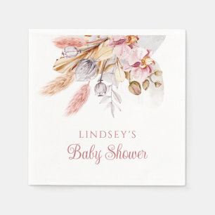 Dusty Pink Pampas Grass Boho Floral Baby Shower Napkin