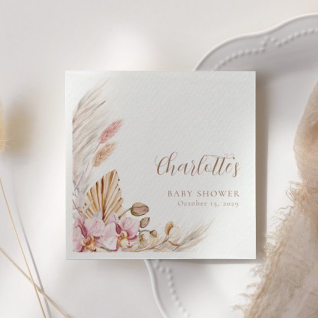Dusty Pink Pampas Grass Floral | Baby Shower  Napkin (Creator Uploaded)