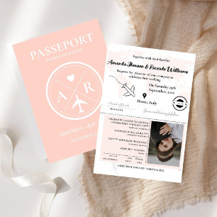 Dusty Pink  Passport Photo Wedding Invitation