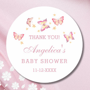 Dusty Pink Peach Butterfly Baby Shower Thank You  Classic Round Sticker