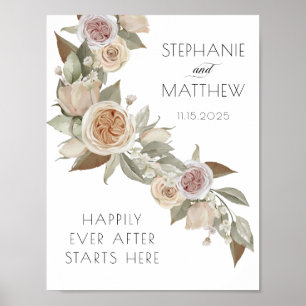 Dusty Pink Peach Flowy Botanical Floral Wedding Poster