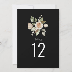 Dusty Pink Peach Rose Black Wedding Table Number