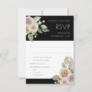 Dusty Pink Peach Rose Botanical Black Wedding RSVP Card