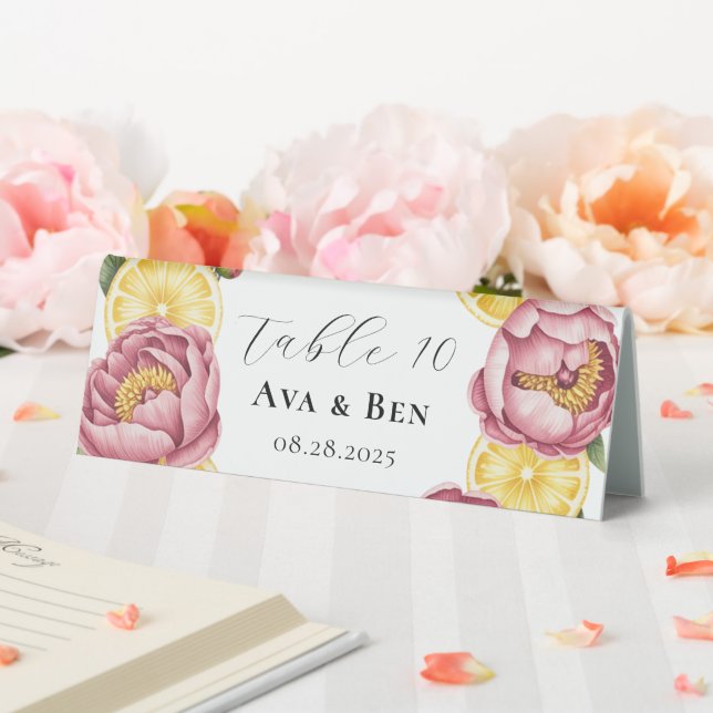 Dusty Pink Peonies and Lemon Wedding Table Numbers (In SItu (Wedding))