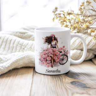 Dusty Pink Peonies Fashion Model Custom Name Coffee Mug