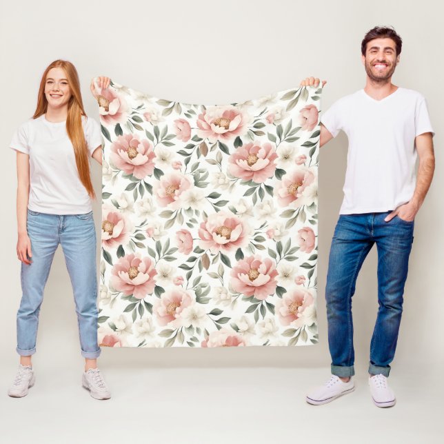 Dusty pink peonies fleece blanket (In Situ)