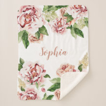 Dusty Pink Peony Floral Girl Name Baby