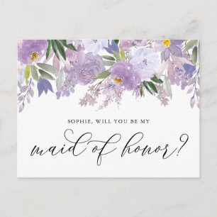 Dusty Pink Peony Will You Be My Maid of Honour Car Postcard