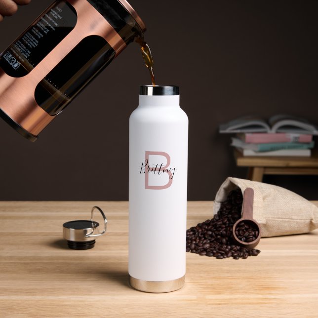  Dusty Pink Personalised Monogram Water Bottle (Coffee (Rotated))