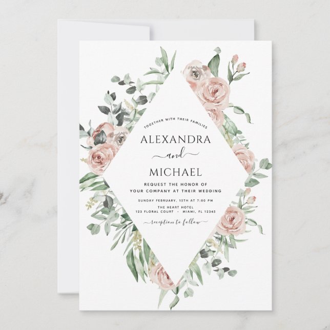 Dusty Pink Photo Floral Eucalyptus Wedding Invitation (Front)
