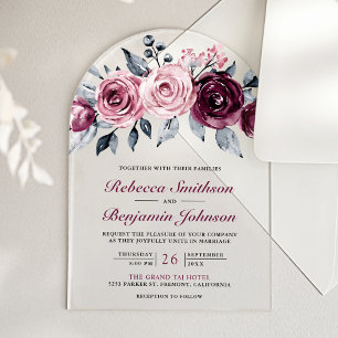 Dusty Pink Plum Purple Floral Wedding Acrylic Invitations