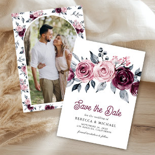 Dusty Pink Plum Purple Floral Wedding Photo Save The Date
