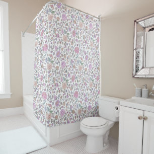 Dusty Pink Purple Beige Whimsical Colorful Floral Shower Curtain