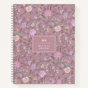 Dusty Pink Purple Beige Whimsical Colourful Floral Notebook