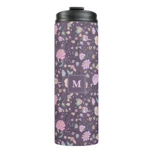 Dusty Pink Purple Beige Whimsical Colourful Floral Thermal Tumbler