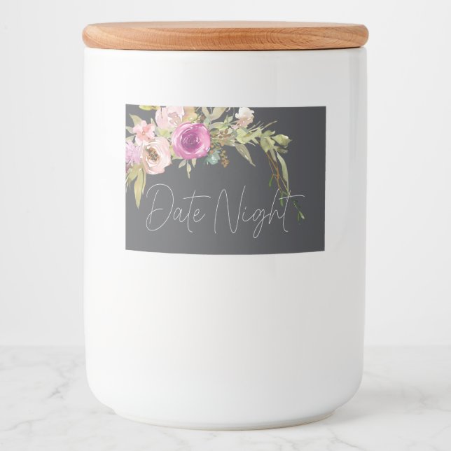 Dusty Pink Purple Elegant Floral Date Night Jar Food Label (Front)