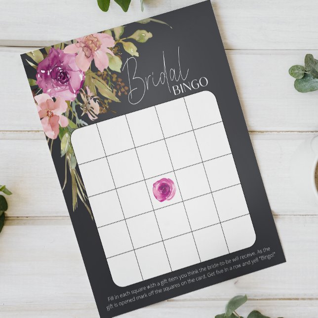 Dusty Pink Purple Floral Charcoal Bridal Bingo (Creator Uploaded)