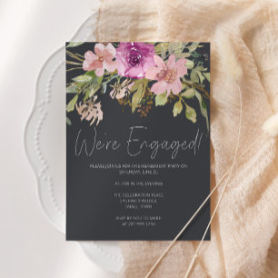 Dusty Pink Purple Floral Charcoal Engagement Party Invitation