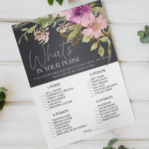 Dusty Pink Purple Floral Game Whats In Your Purse Flyer