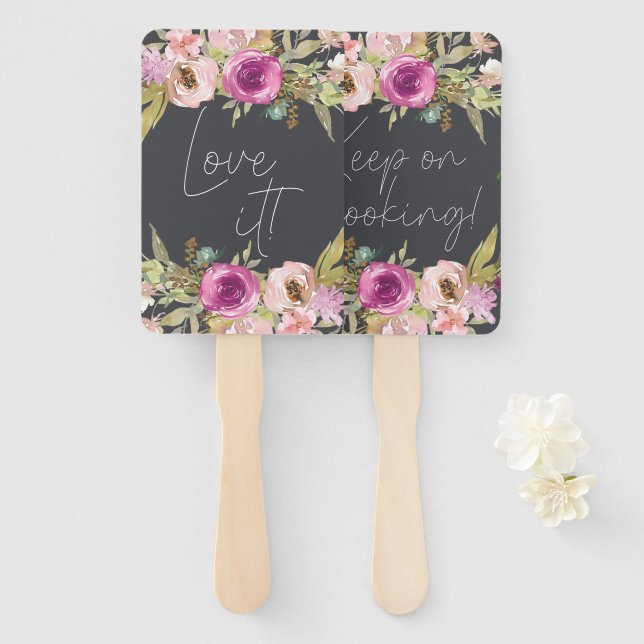 Dusty Pink Purple Floral Say Yes To The Dress Hand Fan (Front and Back)