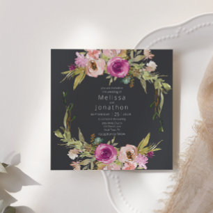 Dusty Pink Purple Floral Wedding Invitation