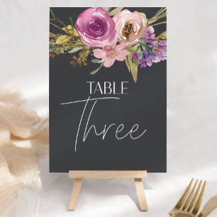 Dusty Pink Purple Floral Wedding Table Number