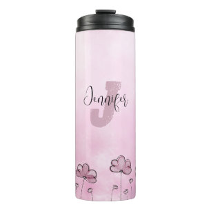 Dusty Pink Purple Pretty Girly Floral Monogram Thermal Tumbler