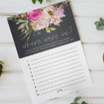 Dusty Pink Purple Roses Game Where Were We Flyer<br><div class="desc">Where Were We bridal shower game.  Watercolor dusty pink and purple flowers on a charcoal background.   Matching items to complete your event collection are available in our Zazzle store!</div>