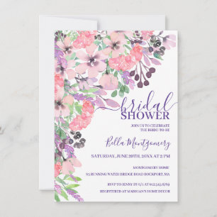 Dusty Pink Purple Wild Flower Bridal Shower Invitation