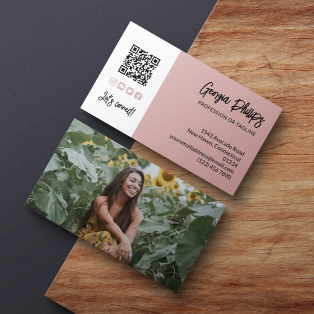 Dusty Pink QR Code Photo Social Media Icons Business Card (Creator Uploaded)