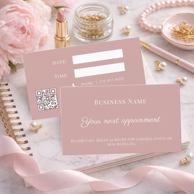 Dusty pink QR customer client appointment card (Creator Uploaded)