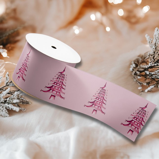 Dusty pink red Pagoda Christmas Tree  Satin Ribbon (Dusty pink red Pagoda Christmas Tree Satin Ribbon)