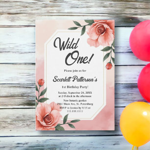 Dusty Pink Romantic Floral Wild One 1st Birthday Invitation