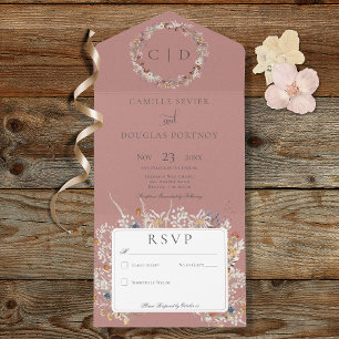 Dusty Pink Romantic Vintage Wildflower No Dinner All In One Invitation