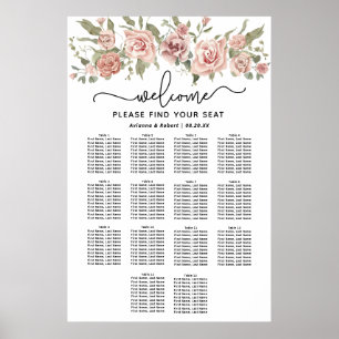 Dusty Pink Rose 14-Table Wedding Seating Chart