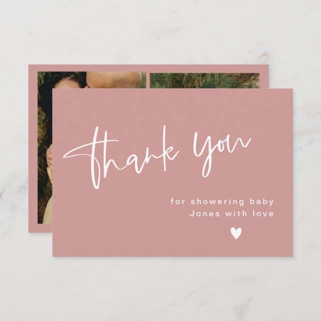 Dusty Pink/ Rose Baby Shower Thank You Card (Front/Back)
