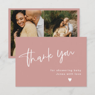 Dusty Pink/ Rose Baby Shower Thank You Card